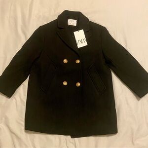 Zara Elegant Double Breasted Black Pea Coat NWT